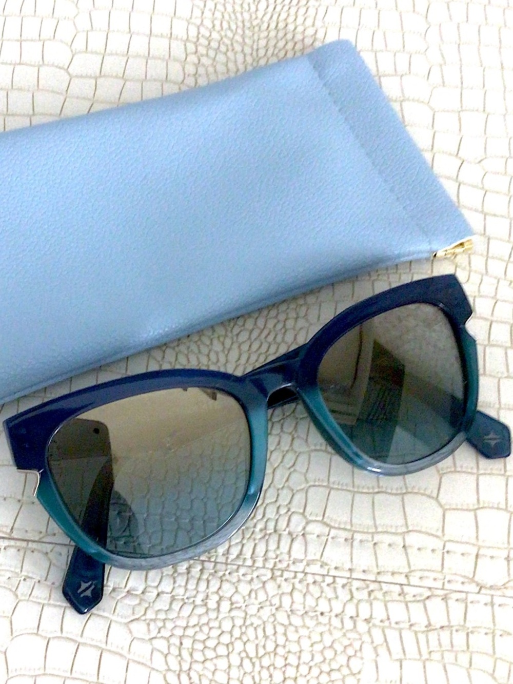 RARE NEW/UNUSED TSEEGAN SUZY - BLUE HANDMADE FRENCH SUNGLASSES (SOLD OUT)